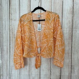 Shade & Shore Orange Leaf Print Crop Top